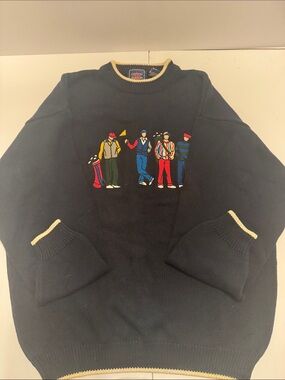 Vintage cotton trader Navy Crewneck Sweater with Golfers Embroidery